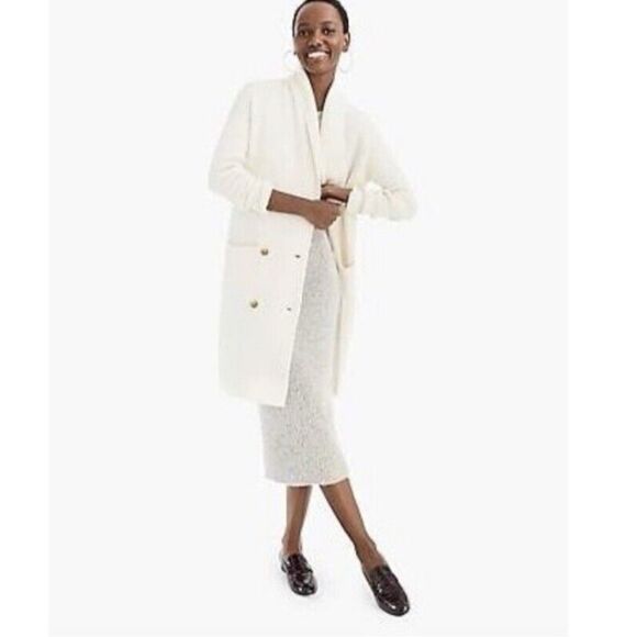 J. CREW Double Breasted Wool Blend Cardigan Coat In Cream Size M - Picture 1 of 11